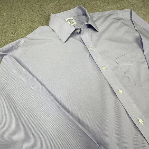 Brooks Brothers Dress Shirt size‎ 16.5 Large Blue fine pin stripes Very Nice! - Picture 6 of 9